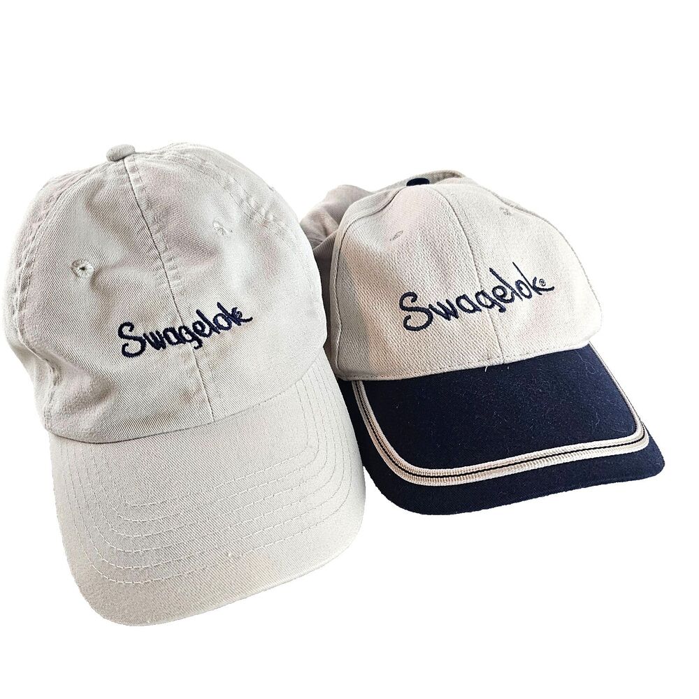 Swagelok Hats Wear Spot Strapback Cap Beige Navy Embroidered Logo Lot of 2